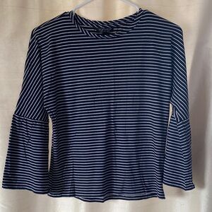 Topshop Navy & White Striped Bell Sleeve Long Sleeve Tee